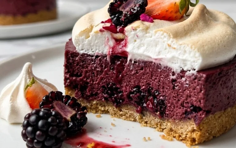 Brombeer Mousse Törtchen mit Baiserhaube