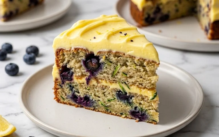 Blaubeer-Zucchini-Kuchen mit Zitronen-Buttercreme-Frosting