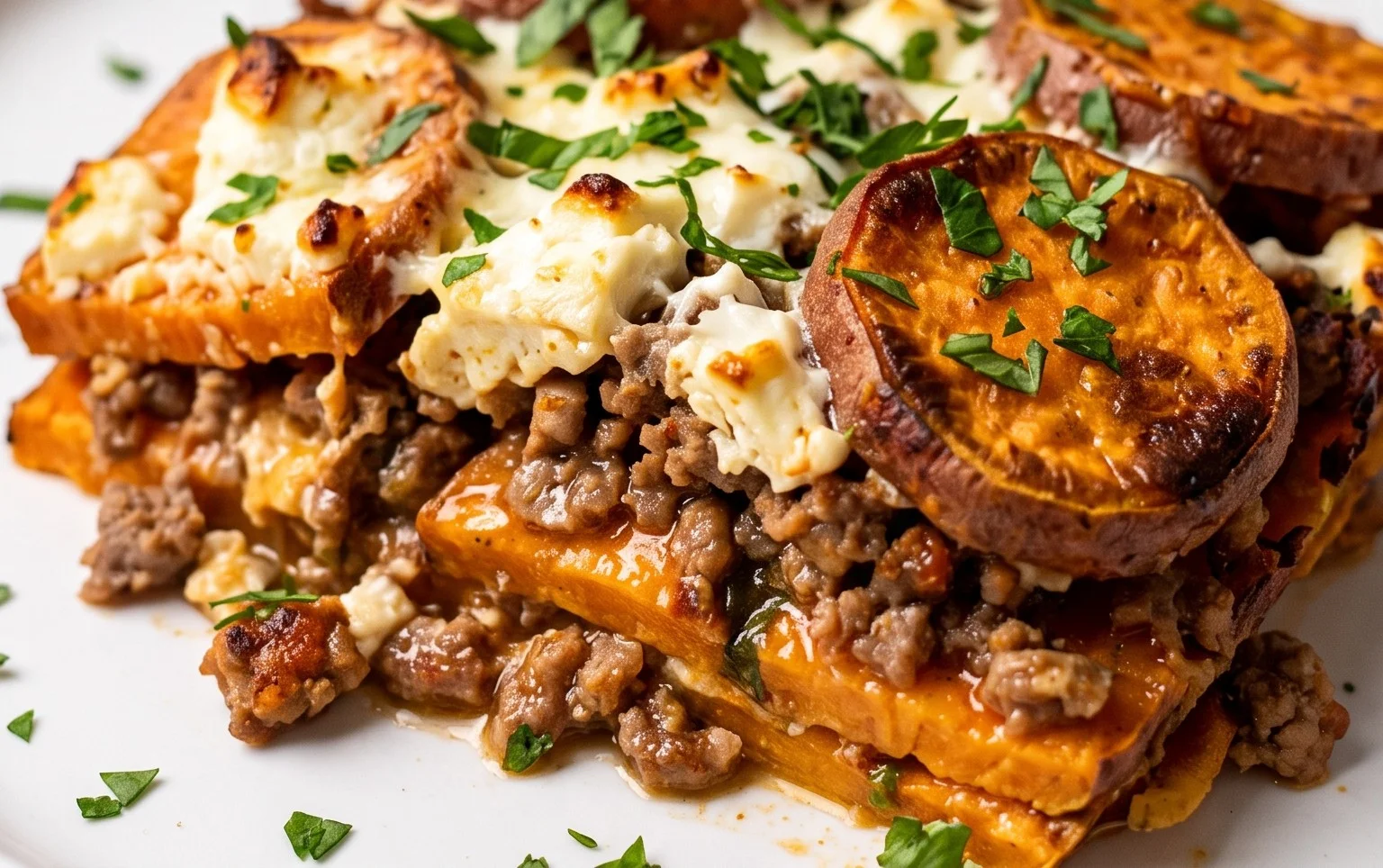 Süßkartoffel-Hackfleisch-Auflauf mit Feta