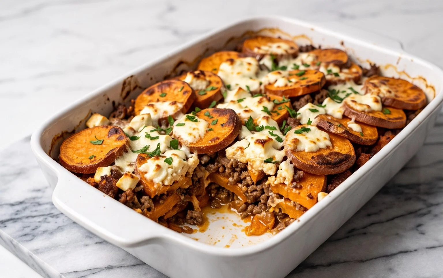 Süßkartoffel Hackfleisch Auflauf mit Feta | Wohlfühlgericht