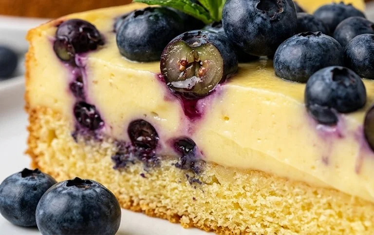 Puddingkuchen mit Heidelbeeren