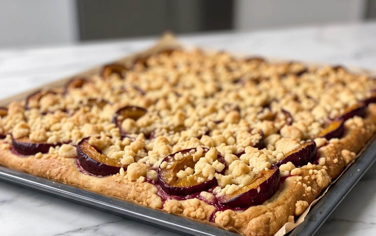 Zwetschgendatschi vom Blech: Mürbteig & Streusel